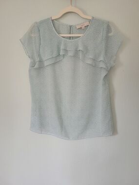 Loft Light Blue Ruffled Cap Sleeve Blouse